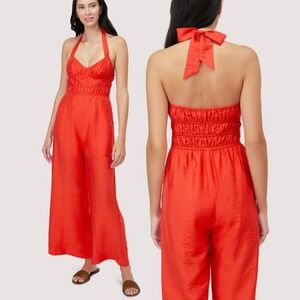 NWT Lost + Wander Halter Tie Neck Wide Leg Red Hidden Oasis Jumpsuit Small
